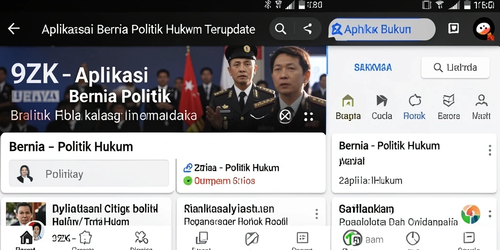 Antarmuka aplikasi 9ZK yang menampilkan berita politik dan hukum.